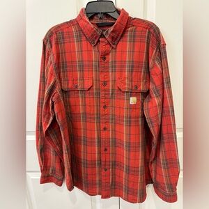Carhartt Shirt Mens Medium Red Plaid Relaxed Fit Long Sleeve Workwear